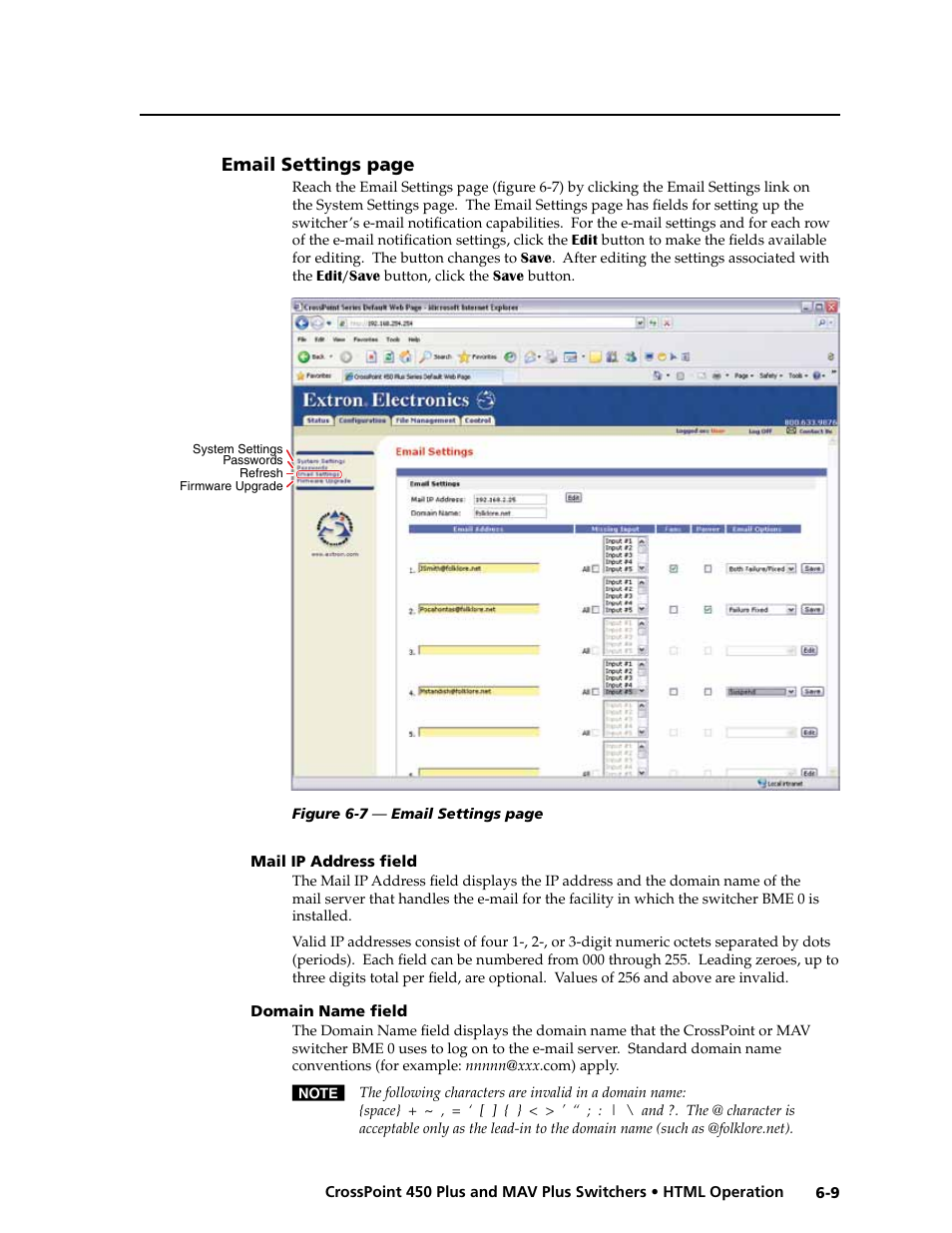 Mail ip address field, Domain name field, Mail.ip.address.field -9 domain.name.field -9 | Extron Electronics MAV Plus series Large Scale User Guide User Manual | Page 147 / 186