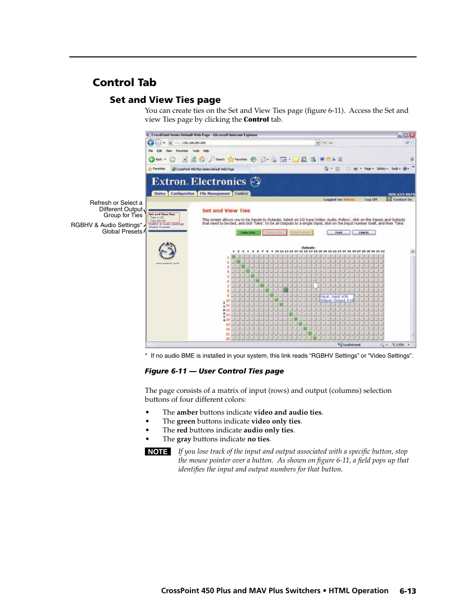 Control tab, And chapter 6, "html, Operation | Extron Electronics MAV Plus series Large Scale User Guide User Manual | Page 151 / 186