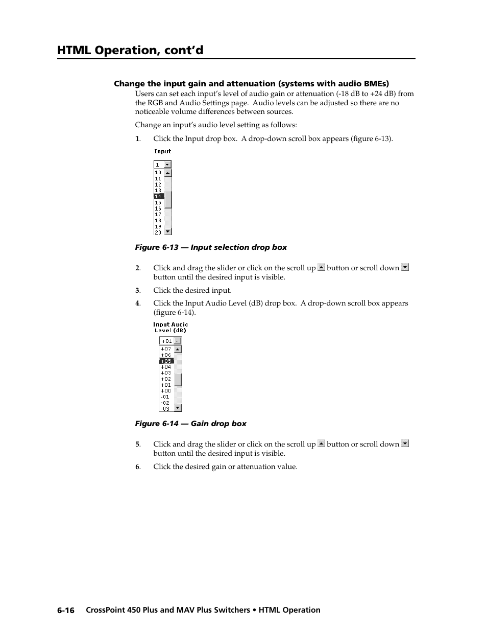 And chapter 6, "html, Operation, Html operation, cont’d | Extron Electronics MAV Plus series Large Scale User Guide User Manual | Page 154 / 186