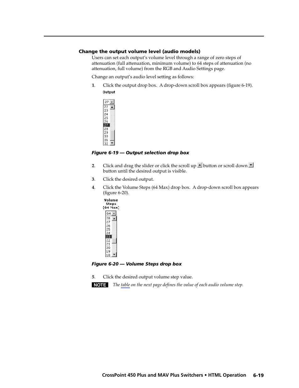 Change the output volume level (audio models), Change.the.output.volume.level.(audio.models) -19, Operation" for details | Extron Electronics MAV Plus series Large Scale User Guide User Manual | Page 157 / 186