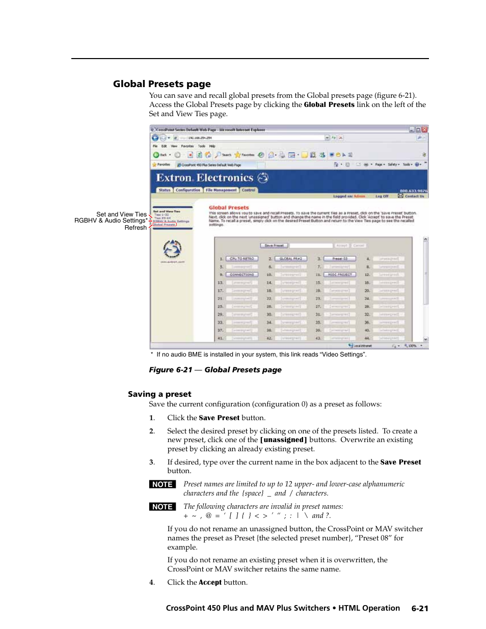 Saving a preset, Saving.a.preset -21 | Extron Electronics MAV Plus series Large Scale User Guide User Manual | Page 159 / 186