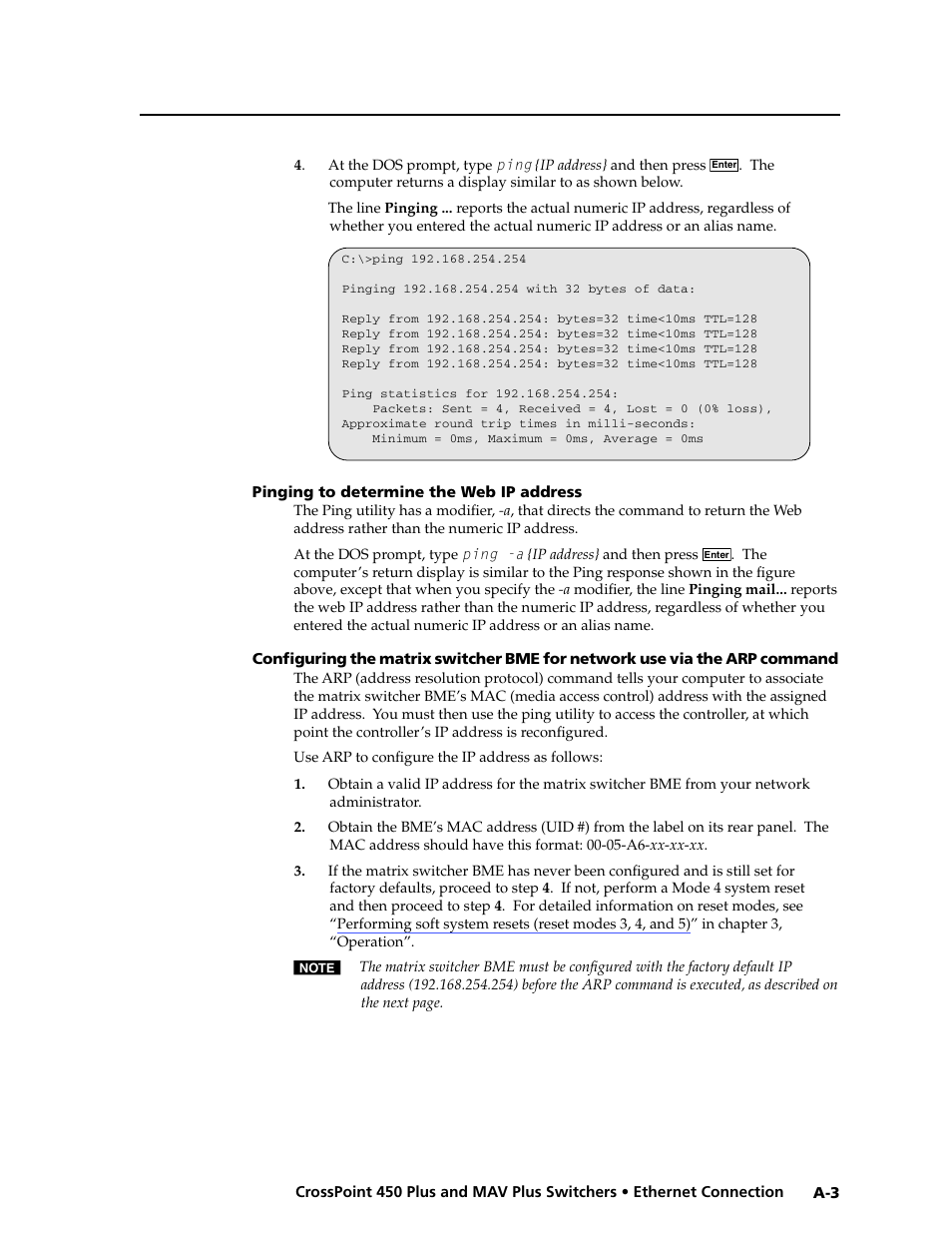 Pinging to determine web ip address | Extron Electronics MAV Plus series Large Scale User Guide User Manual | Page 163 / 186