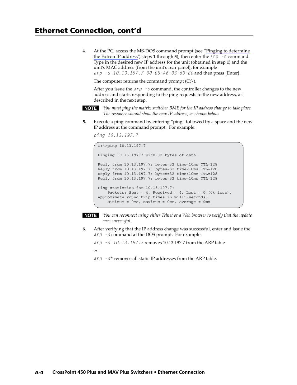 Ethernet connection, cont’d | Extron Electronics MAV Plus series Large Scale User Guide User Manual | Page 164 / 186
