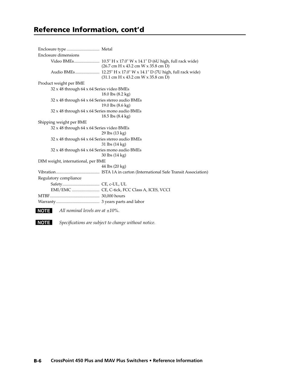 Reference information, cont’d | Extron Electronics MAV Plus series Large Scale User Guide User Manual | Page 174 / 186
