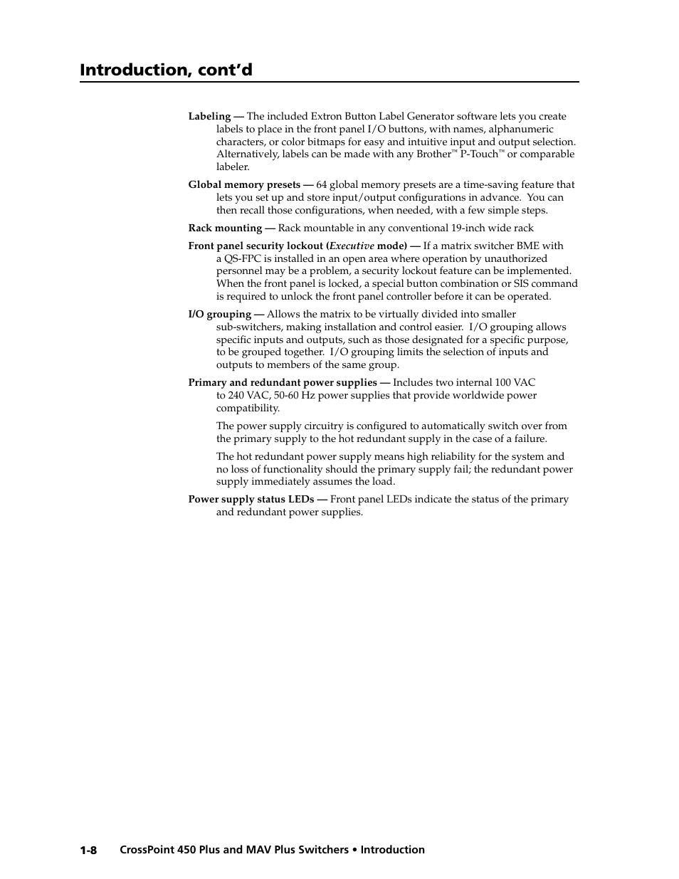 Introduction, cont’d | Extron Electronics MAV Plus series Large Scale User Guide User Manual | Page 18 / 186