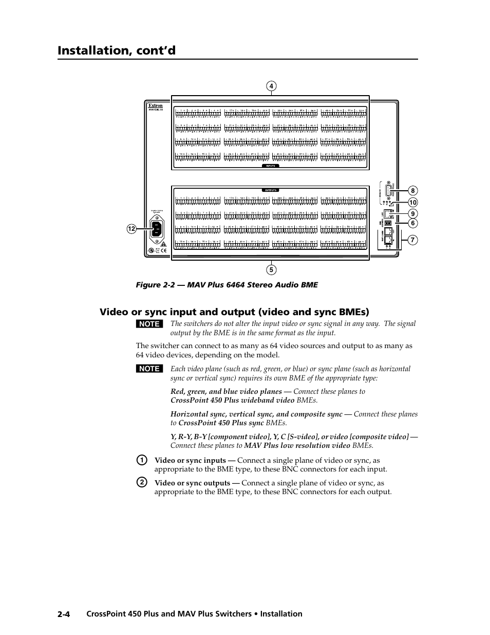 Cable input and output devices to the i/o ports, Installation, cont’d | Extron Electronics MAV Plus series Large Scale User Guide User Manual | Page 22 / 186