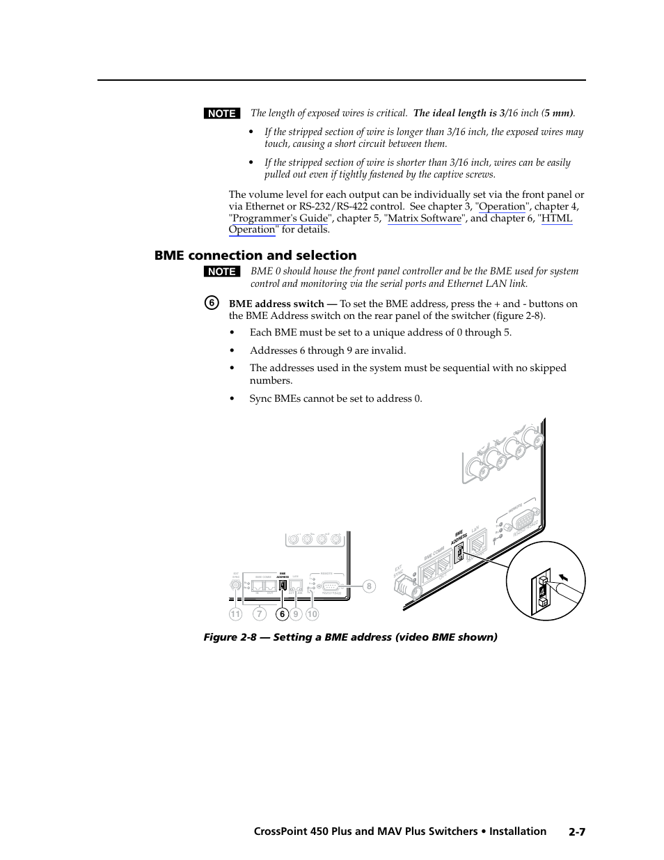 Bme connection and selection, Bme.connection.and.selection -7, Set the bme addresses | Extron Electronics MAV Plus series Large Scale User Guide User Manual | Page 25 / 186