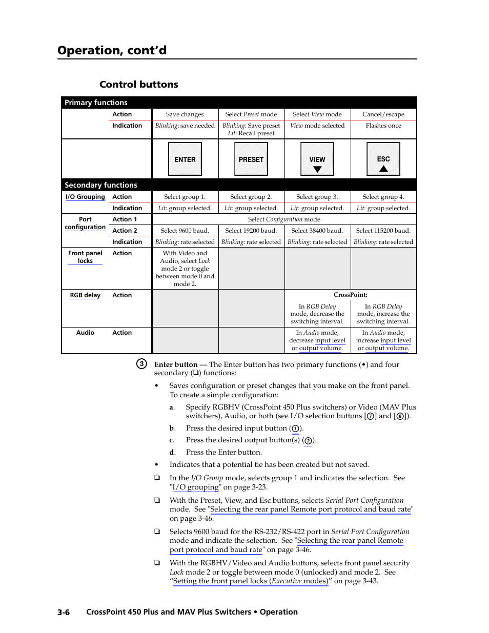 Control buttons, Control.buttons -6, Operation, cont’d | Extron Electronics MAV Plus series Large Scale User Guide User Manual | Page 38 / 186