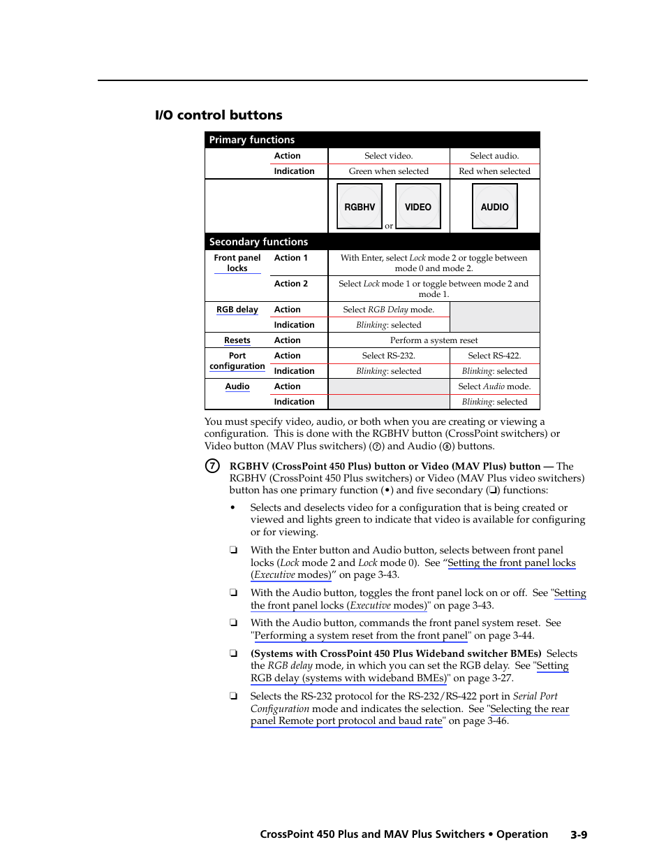 I/o control buttons, I/o.control.buttons -9, Audio, or both (see i/o selection buttons | Extron Electronics MAV Plus series Large Scale User Guide User Manual | Page 41 / 186