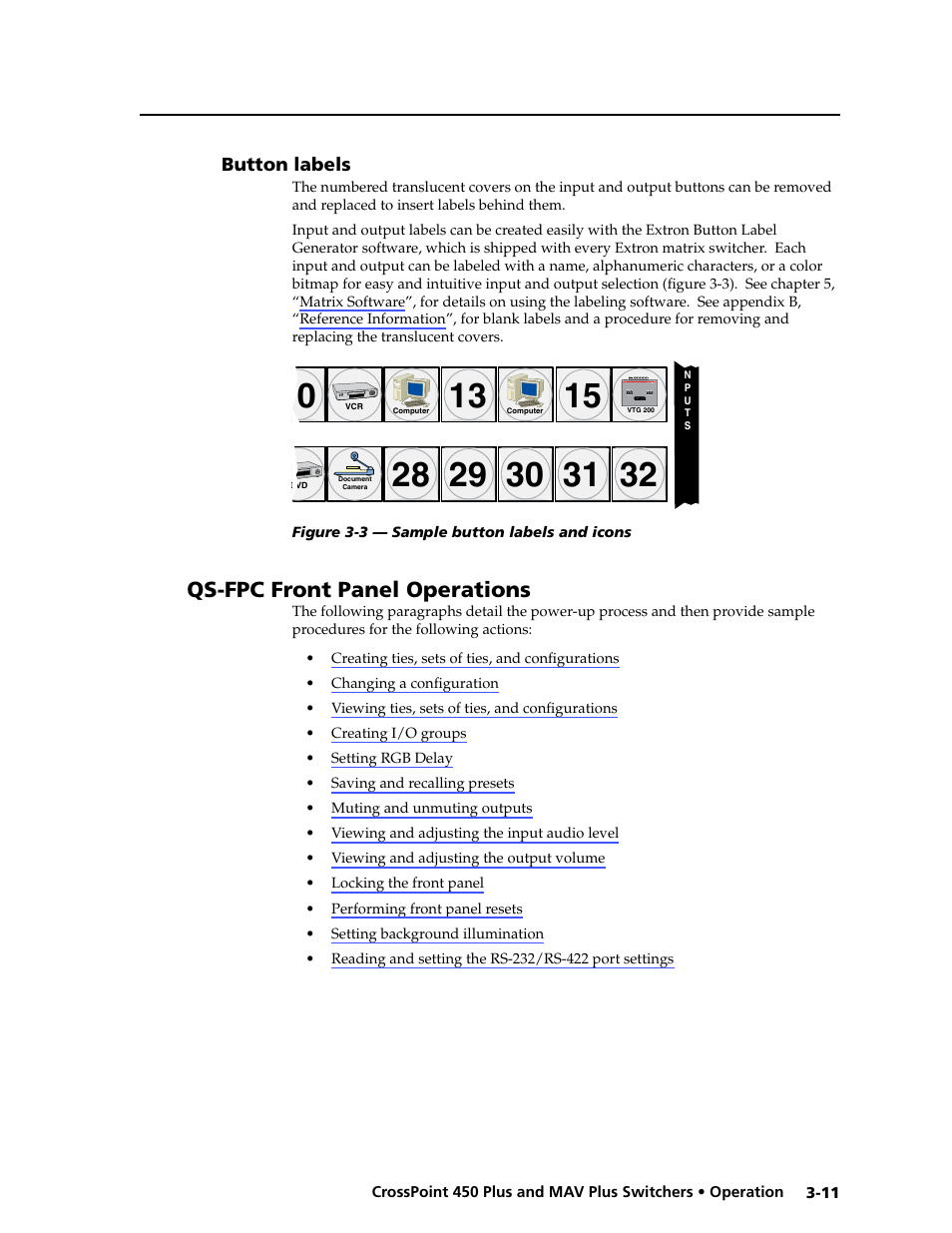 Button labels, Qs-fpc front panel operations, Button.labels -11 | Extron Electronics MAV Plus series Large Scale User Guide User Manual | Page 43 / 186