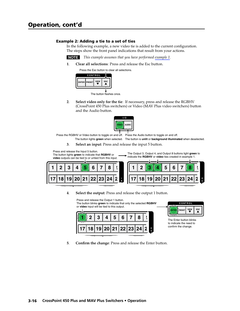 Example 2: adding a tie to a set of ties, Example.2:.adding.a.tie.to.a.set.of.ties -16, Changing a configuration | Operation, cont’d | Extron Electronics MAV Plus series Large Scale User Guide User Manual | Page 48 / 186