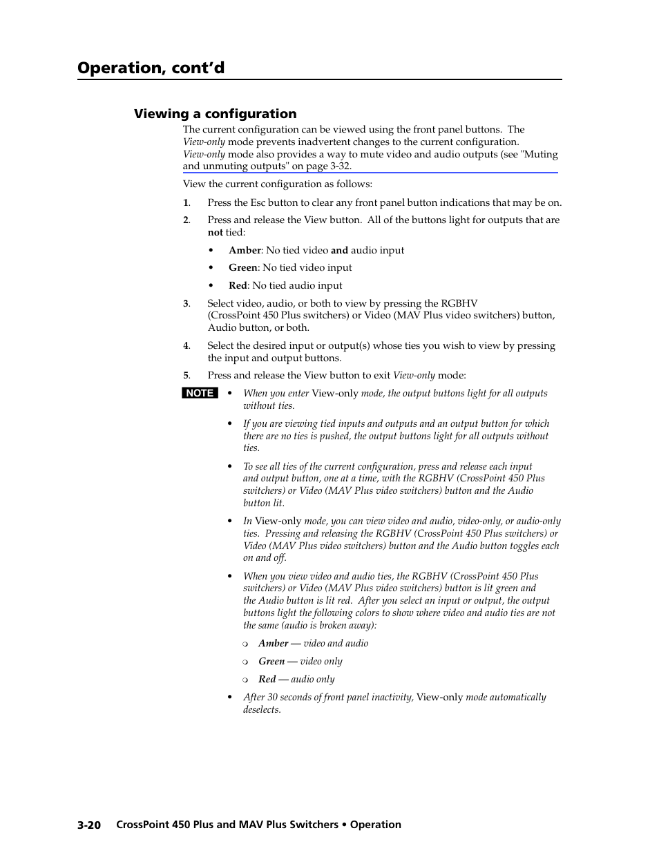 Viewing a configuration, Viewing.a.configuration -20, Viewing ties, sets of ties, and configurations | Operation, cont’d | Extron Electronics MAV Plus series Large Scale User Guide User Manual | Page 52 / 186