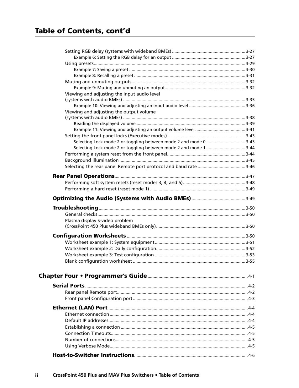 Table of contents, cont’d | Extron Electronics MAV Plus series Large Scale User Guide User Manual | Page 6 / 186