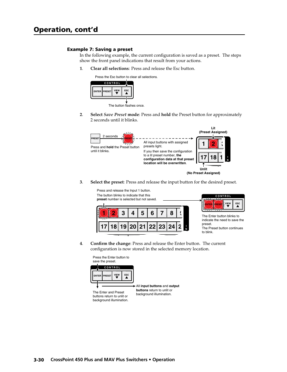 Example 7: saving a preset, Example.7:.saving.a.preset -30, Operation, cont’d | Extron Electronics MAV Plus series Large Scale User Guide User Manual | Page 62 / 186