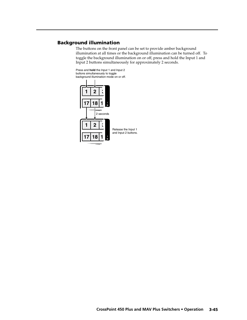 Background illumination, Background.illumination -45, F (see "background illumination | Background, Illumination, Setting background illumination | Extron Electronics MAV Plus series Large Scale User Guide User Manual | Page 77 / 186