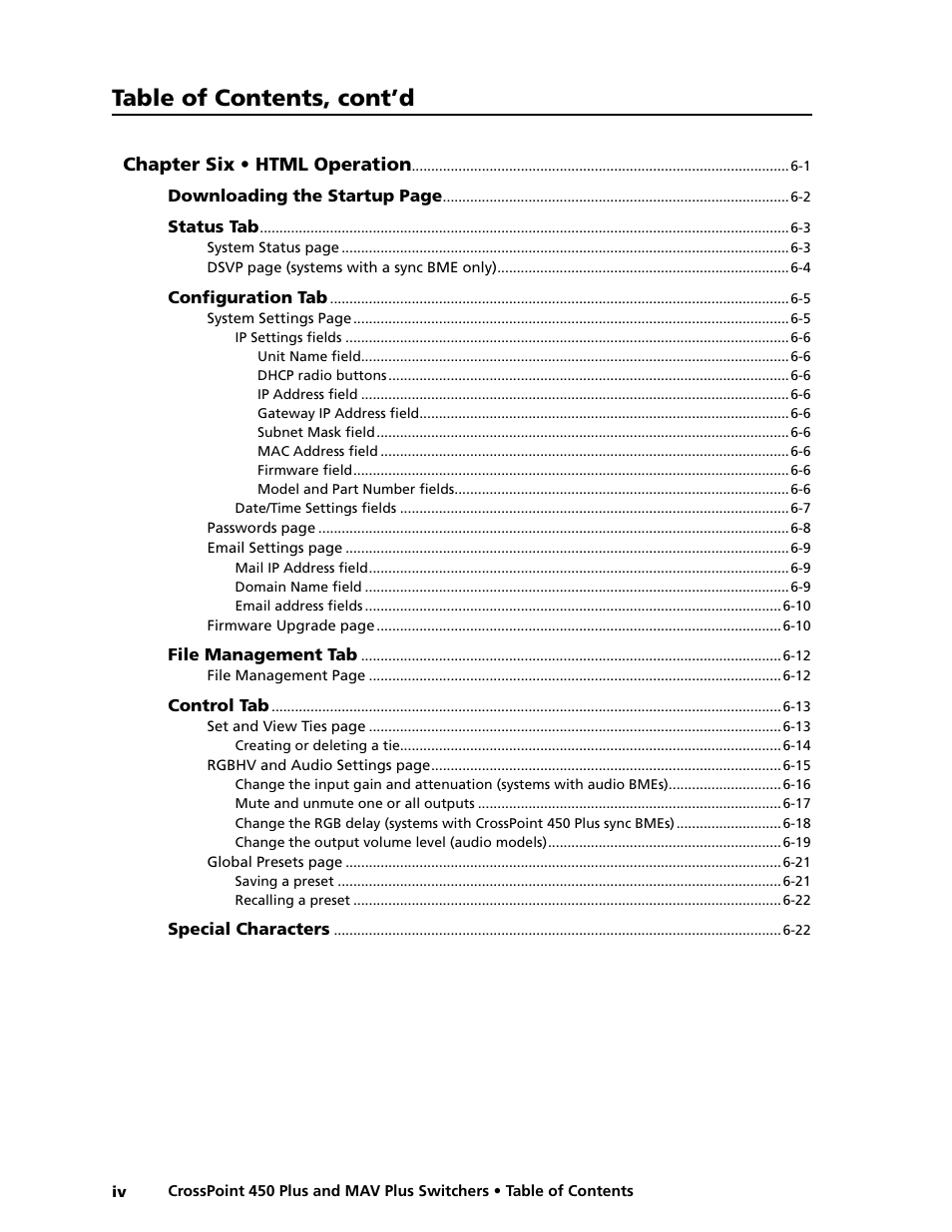 Table of contents, cont’d | Extron Electronics MAV Plus series Large Scale User Guide User Manual | Page 8 / 186