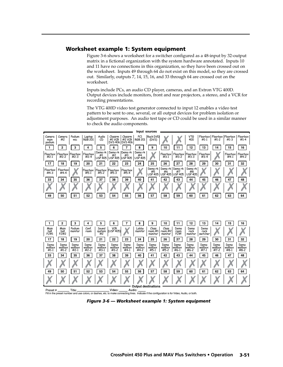 Worksheet example 1: system equipment, Worksheet.example.1:.system.equipment -51, Figure 3-6 — worksheet example 1: system equipment | Extron Electronics MAV Plus series Large Scale User Guide User Manual | Page 83 / 186