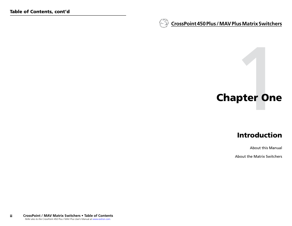 Chapter 1 • introduction, Chapter one • introduction | Extron Electronics MAV Plus series Large Scale Setup Guide User Manual | Page 5 / 21