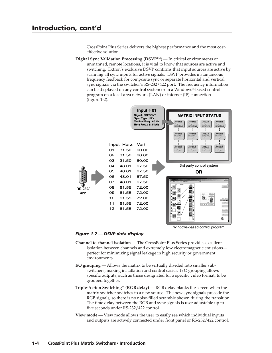 Introduction, cont’d, Input # 01 | Extron Electronics CrossPoint Plus Matrix Switchers 84, 88, 124, 128, 168, 1616 HV and HVA User Manual | Page 10 / 72