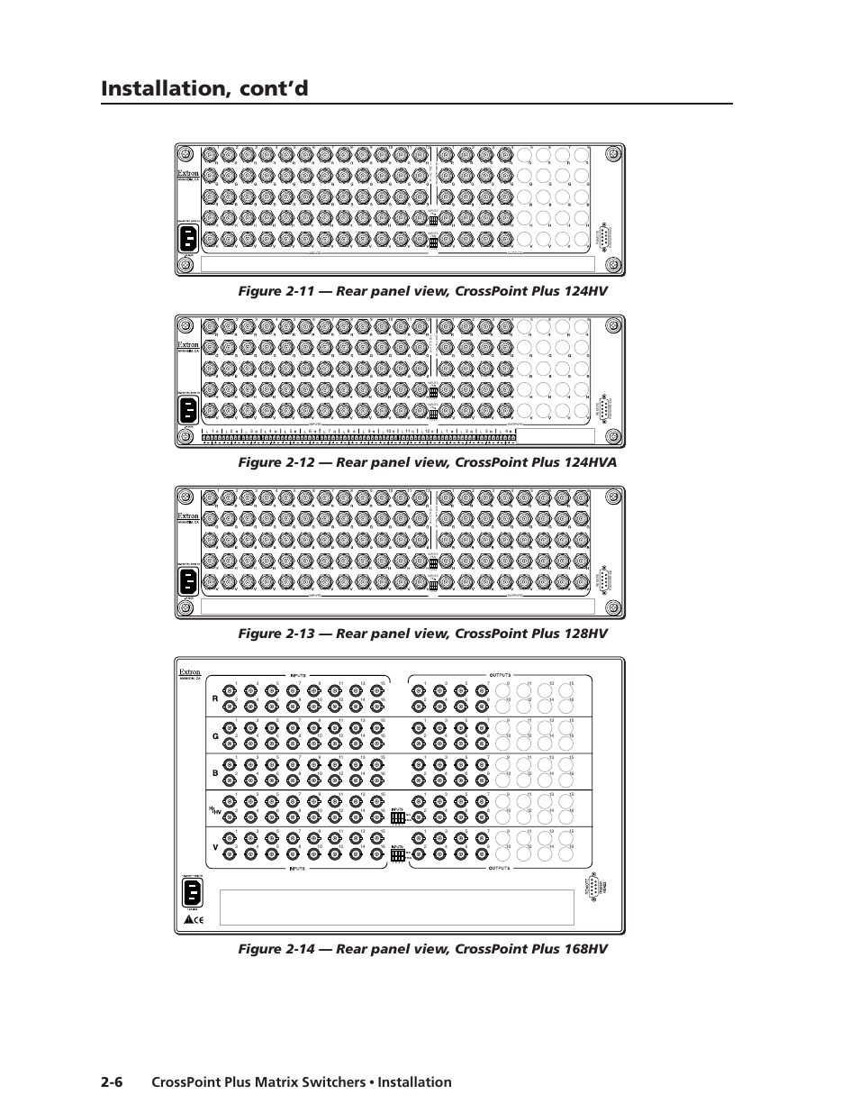 Installation, cont’d | Extron Electronics CrossPoint Plus Matrix Switchers 84, 88, 124, 128, 168, 1616 HV and HVA User Manual | Page 18 / 72