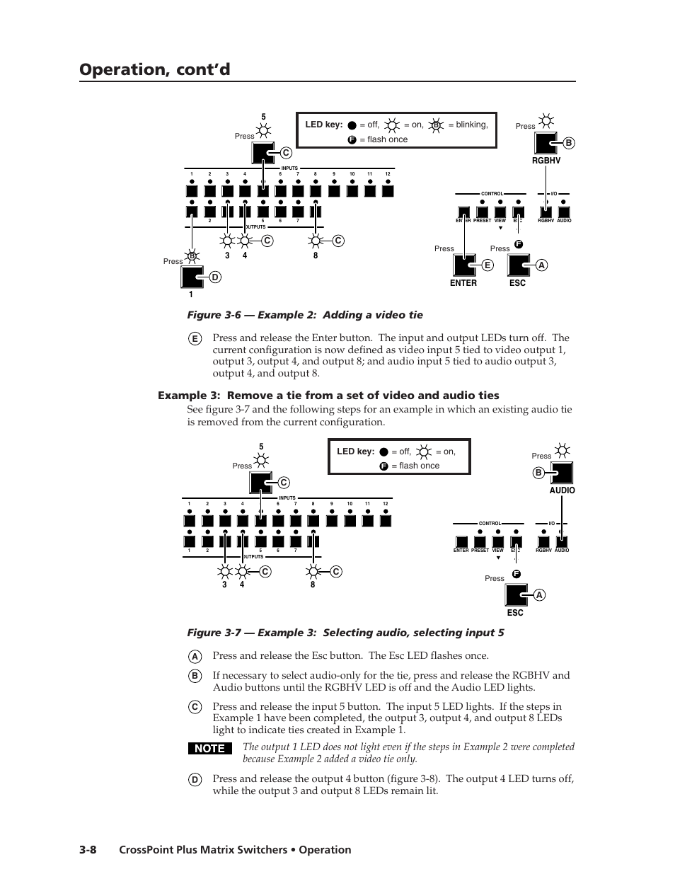 Operation, cont’d, Crosspoint plus matrix switchers • operation 3-8, Figure 3-6 — example 2: adding a video tie | Extron Electronics CrossPoint Plus Matrix Switchers 84, 88, 124, 128, 168, 1616 HV and HVA User Manual | Page 28 / 72