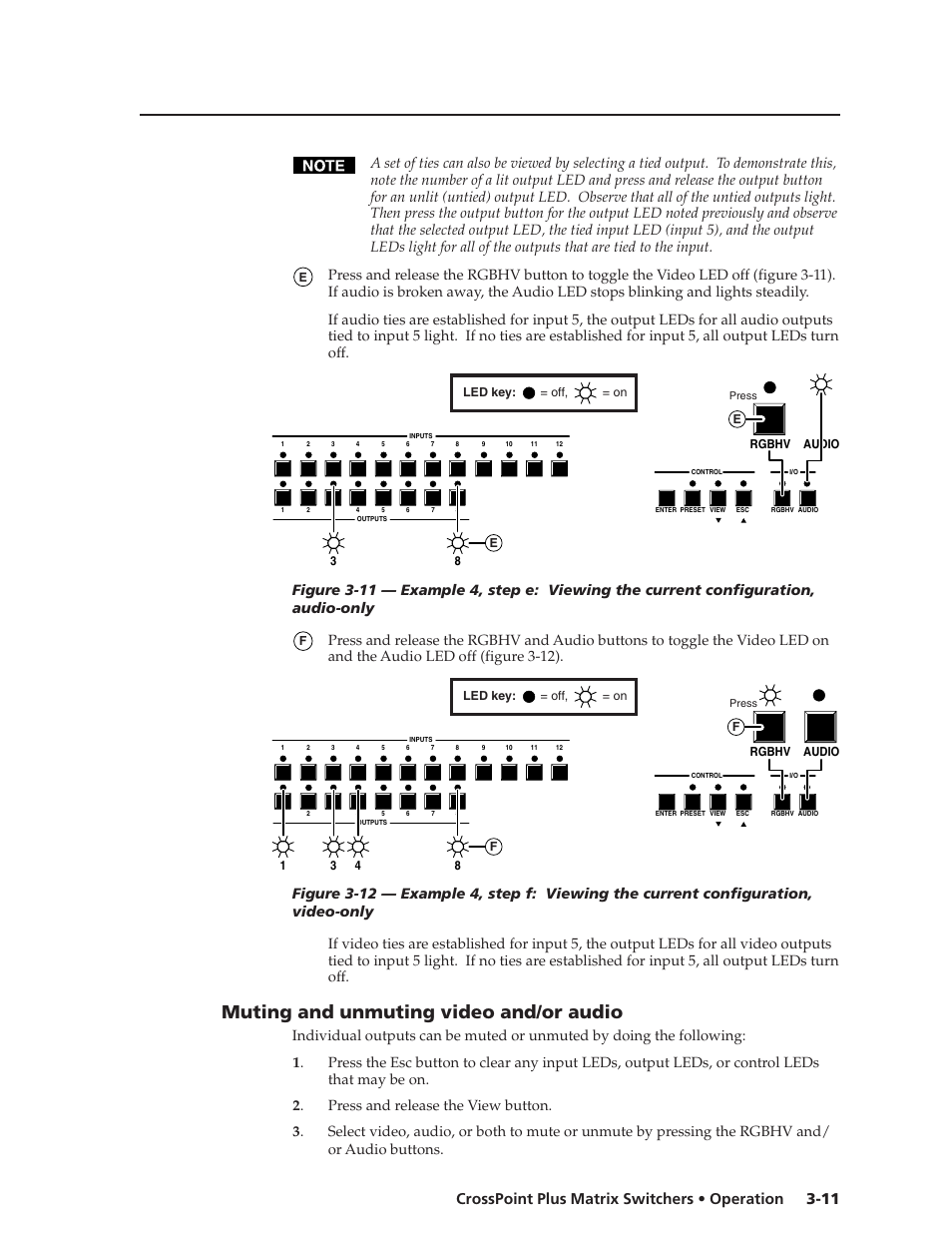 Muting and unmuting video and/or audio, 11 crosspoint plus matrix switchers • operation | Extron Electronics CrossPoint Plus Matrix Switchers 84, 88, 124, 128, 168, 1616 HV and HVA User Manual | Page 31 / 72