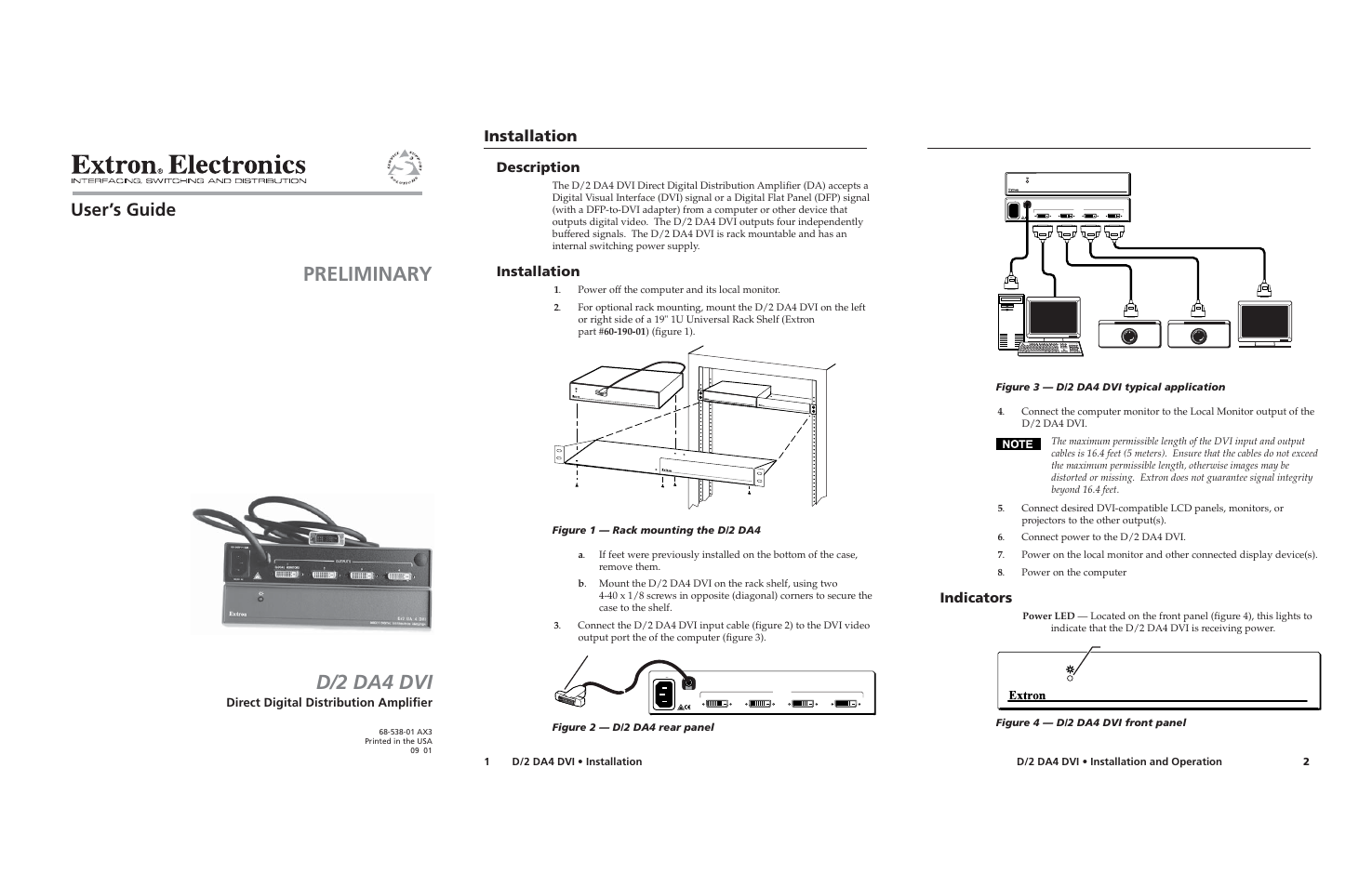 Extron Electronics D_2 DA4 DVI User Manual | 2 pages