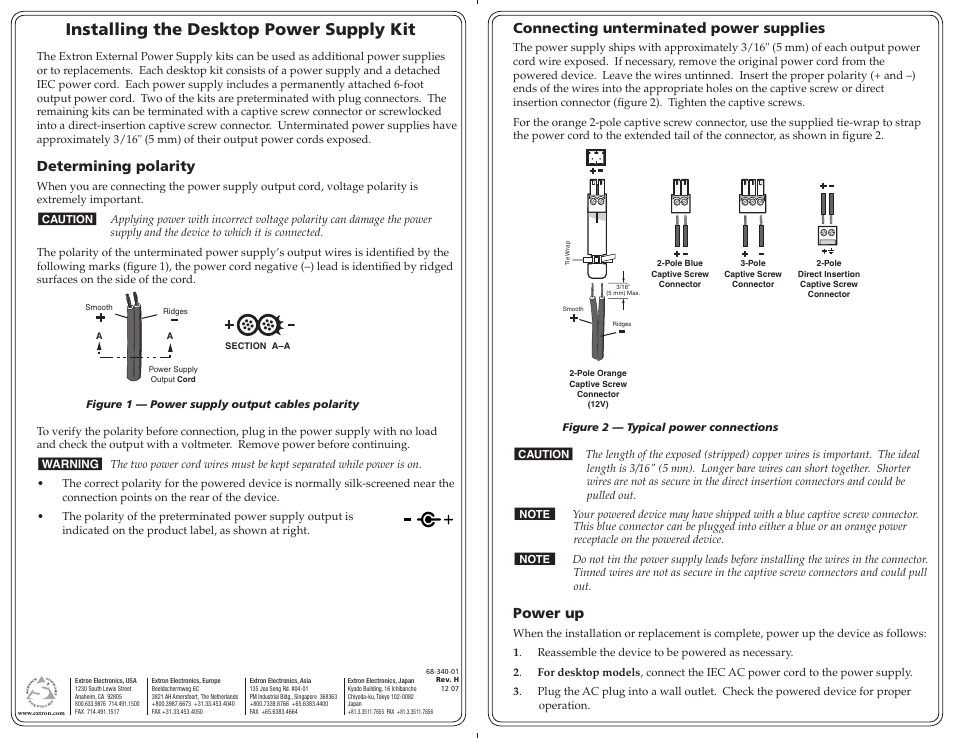 Extron Electronics Installing the Desktop Power Supply Kit User Manual | 1 page