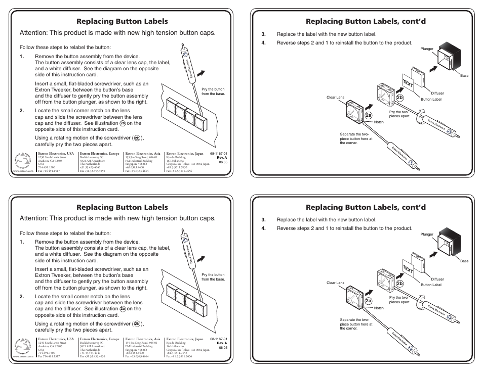Extron Electronics Replacing Button Labels User Manual | 1 page