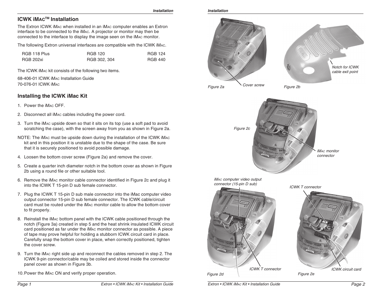 Icwk im, Installation, Installing the icwk imac kit | Extron Electronics ICWK iMAC Kit User Manual | Page 2 / 2