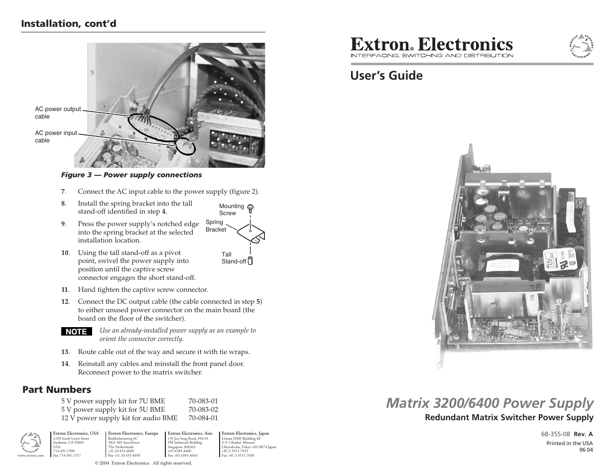 Extron Electronics Matrix 3200 Series User Guide Power Supply User Manual | 2 pages