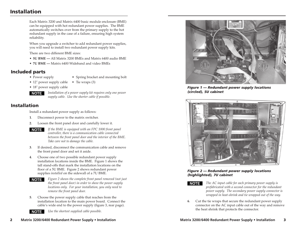 Installation, Included parts | Extron Electronics Matrix 3200 Series User Guide Power Supply User Manual | Page 2 / 2