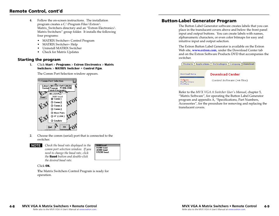 Starting the program, Button-label generator program, Starting the program -8 | Remote control, cont’d | Extron Electronics MVX VGA A Setup Guide User Manual | Page 18 / 19