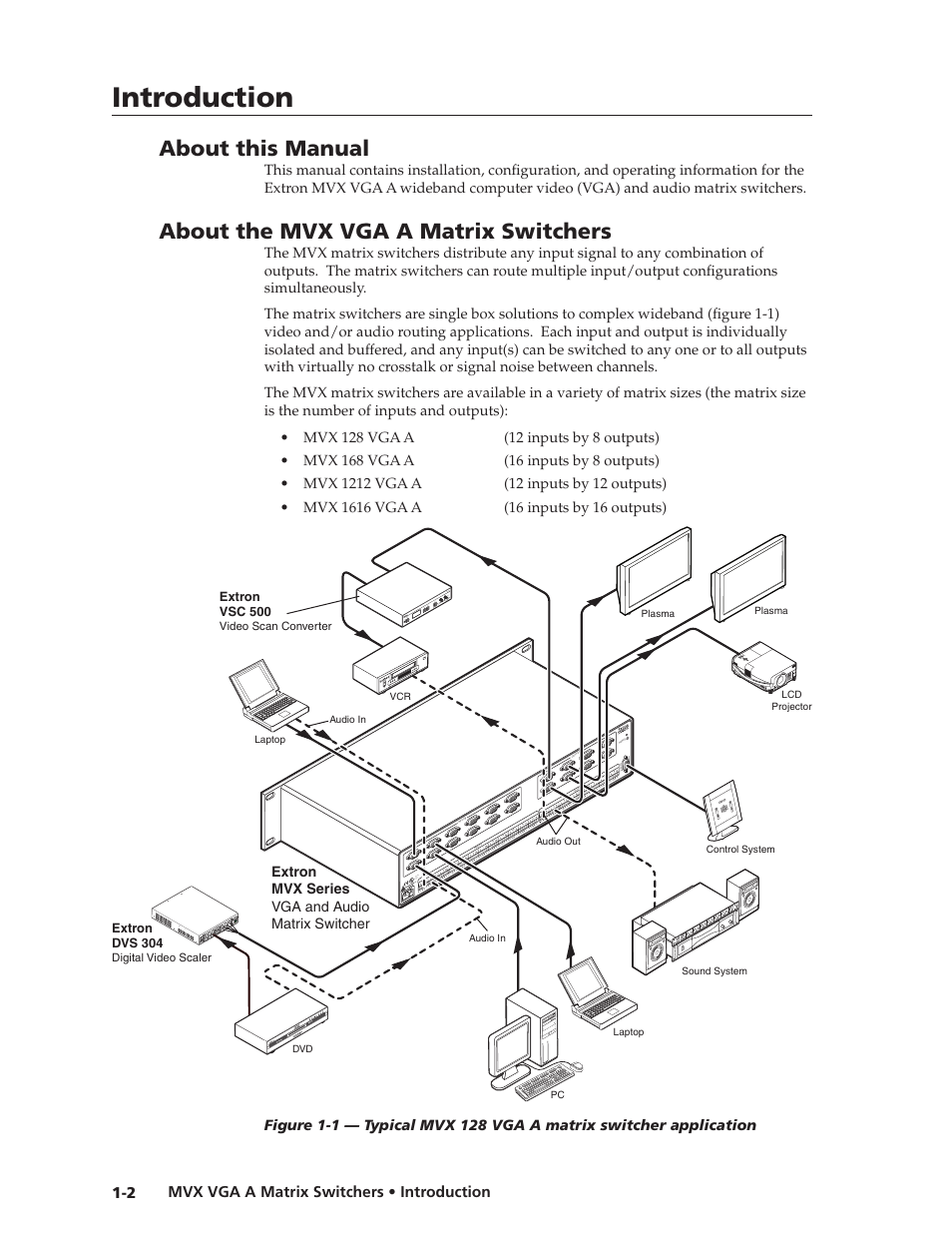About this manual, About the mvx vga a matrix switchers, Preliminar y | Introduction, Mvx vga a matrix switchers • introduction 1-2 | Extron Electronics MVX VGA A User Guide User Manual | Page 11 / 107