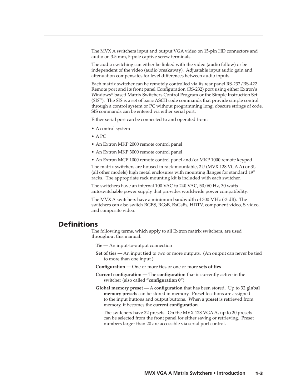 Definitions, Preliminar y | Extron Electronics MVX VGA A User Guide User Manual | Page 12 / 107