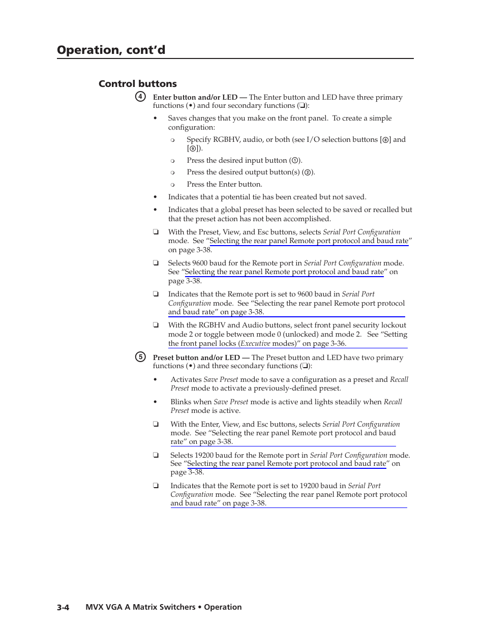 Control buttons, Control.buttons -4, Preliminar y | Operation, cont’d | Extron Electronics MVX VGA A User Guide User Manual | Page 27 / 107