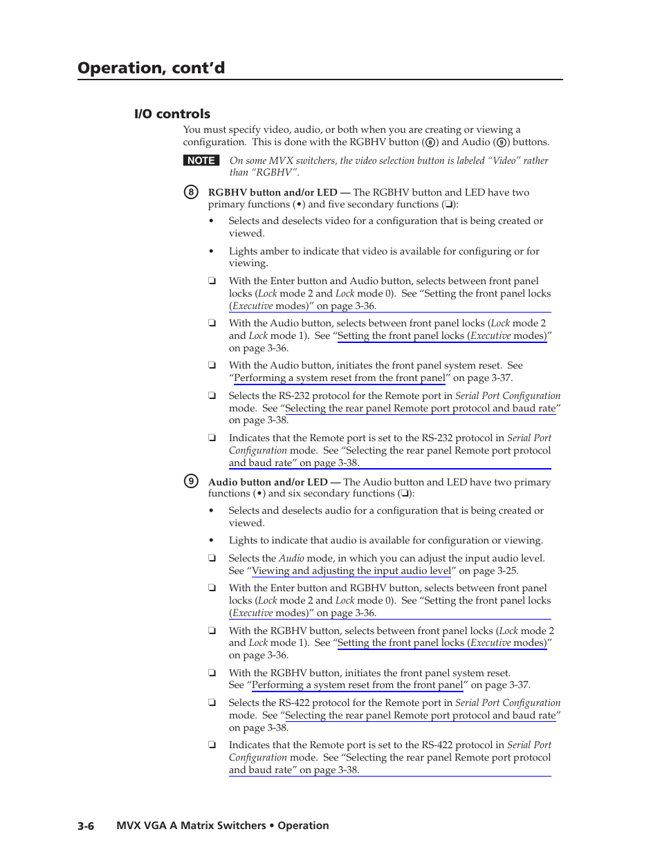 I/o controls, I/o.controls -6, Preliminar y | Operation, cont’d | Extron Electronics MVX VGA A User Guide User Manual | Page 29 / 107