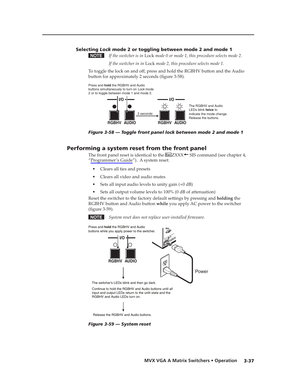 Performing a system reset from the front panel, Preliminar y | Extron Electronics MVX VGA A User Guide User Manual | Page 60 / 107
