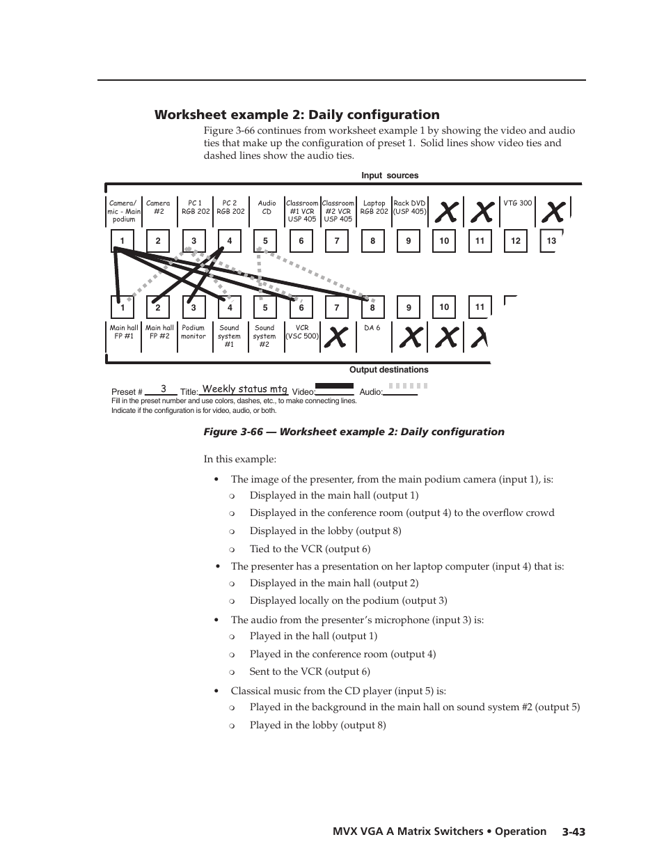 Worksheet example 2: daily configuration, Worksheet.example.2:.daily.configuration -43, Preliminar y | Extron Electronics MVX VGA A User Guide User Manual | Page 66 / 107