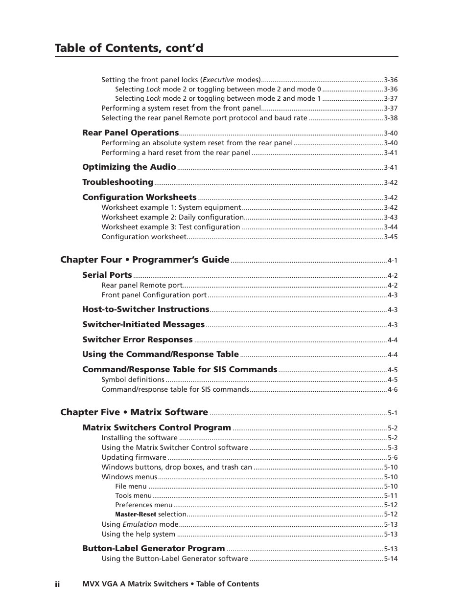 Preliminar y, Table of contents, cont’d | Extron Electronics MVX VGA A User Guide User Manual | Page 7 / 107