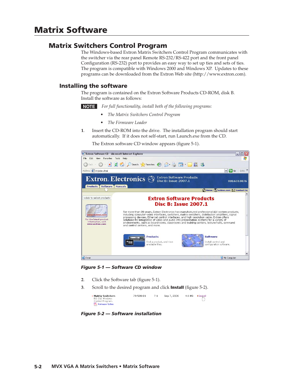 Matrix switchers control program, Installing the software, Installing.the.software -2 | Matrix software, Preliminar y | Extron Electronics MVX VGA A User Guide User Manual | Page 83 / 107