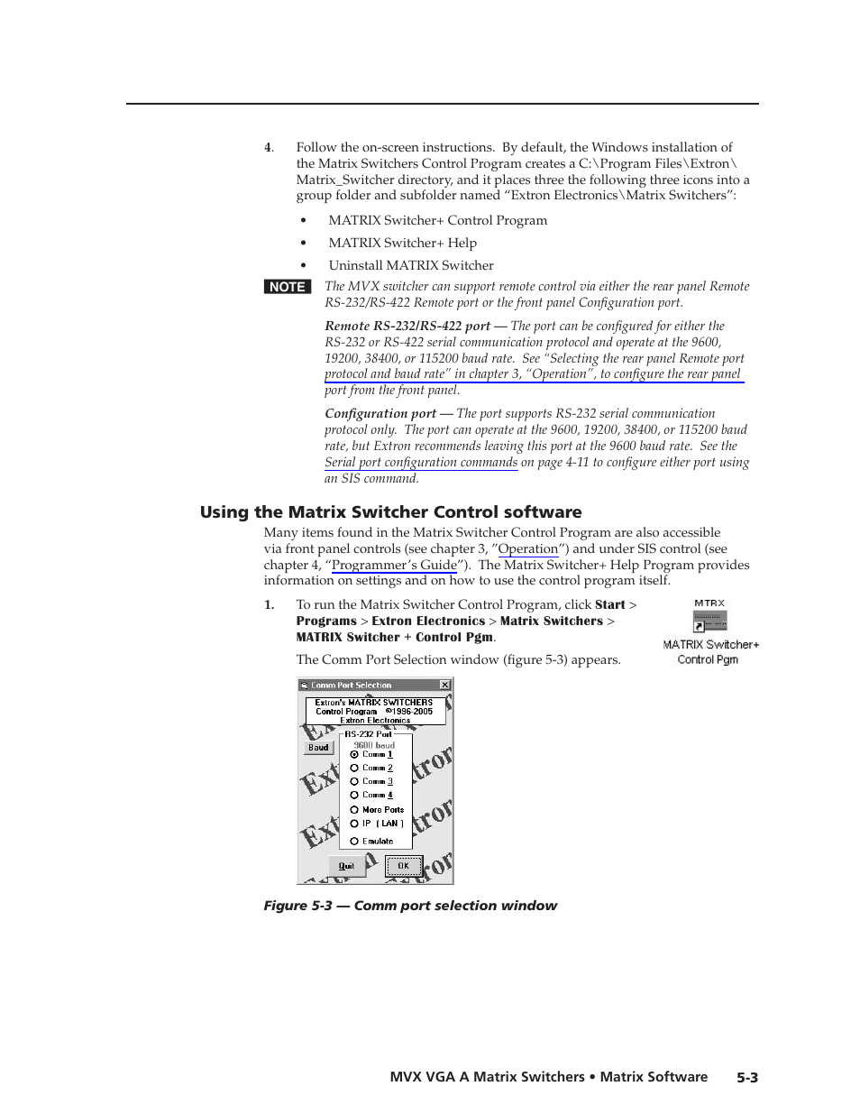 Using the matrix switcher control software, Using.the.matrix.switcher.control.software -3, Preliminar y | Extron Electronics MVX VGA A User Guide User Manual | Page 84 / 107