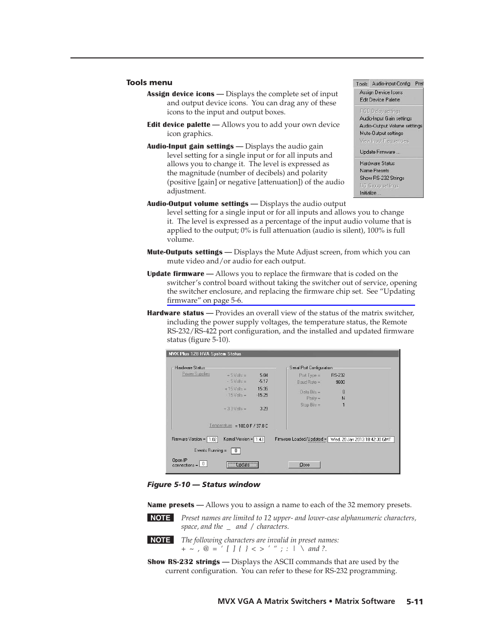 Tools menu, Tools.menu -11, Preliminar y | Extron Electronics MVX VGA A User Guide User Manual | Page 92 / 107