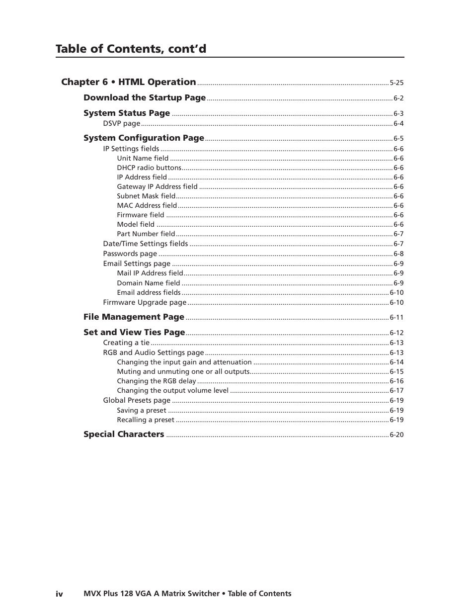 Preliminar y, Table of contents, cont’d | Extron Electronics MVX Plus 128 VGA A User Guide User Manual | Page 10 / 162
