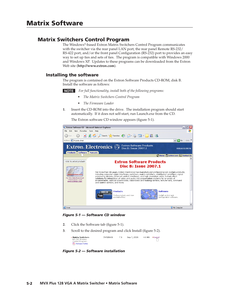 Matrix switchers control program, Installing the software, Installing.the.software | Preliminar y, Matrix software | Extron Electronics MVX Plus 128 VGA A User Guide User Manual | Page 100 / 162