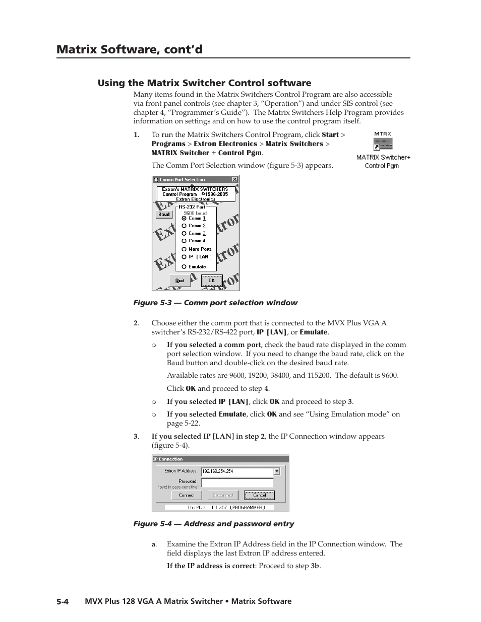 Using the matrix switcher control software, Using.the.matrix.switcher.control.software, Preliminar y | Matrix software, cont’d | Extron Electronics MVX Plus 128 VGA A User Guide User Manual | Page 102 / 162