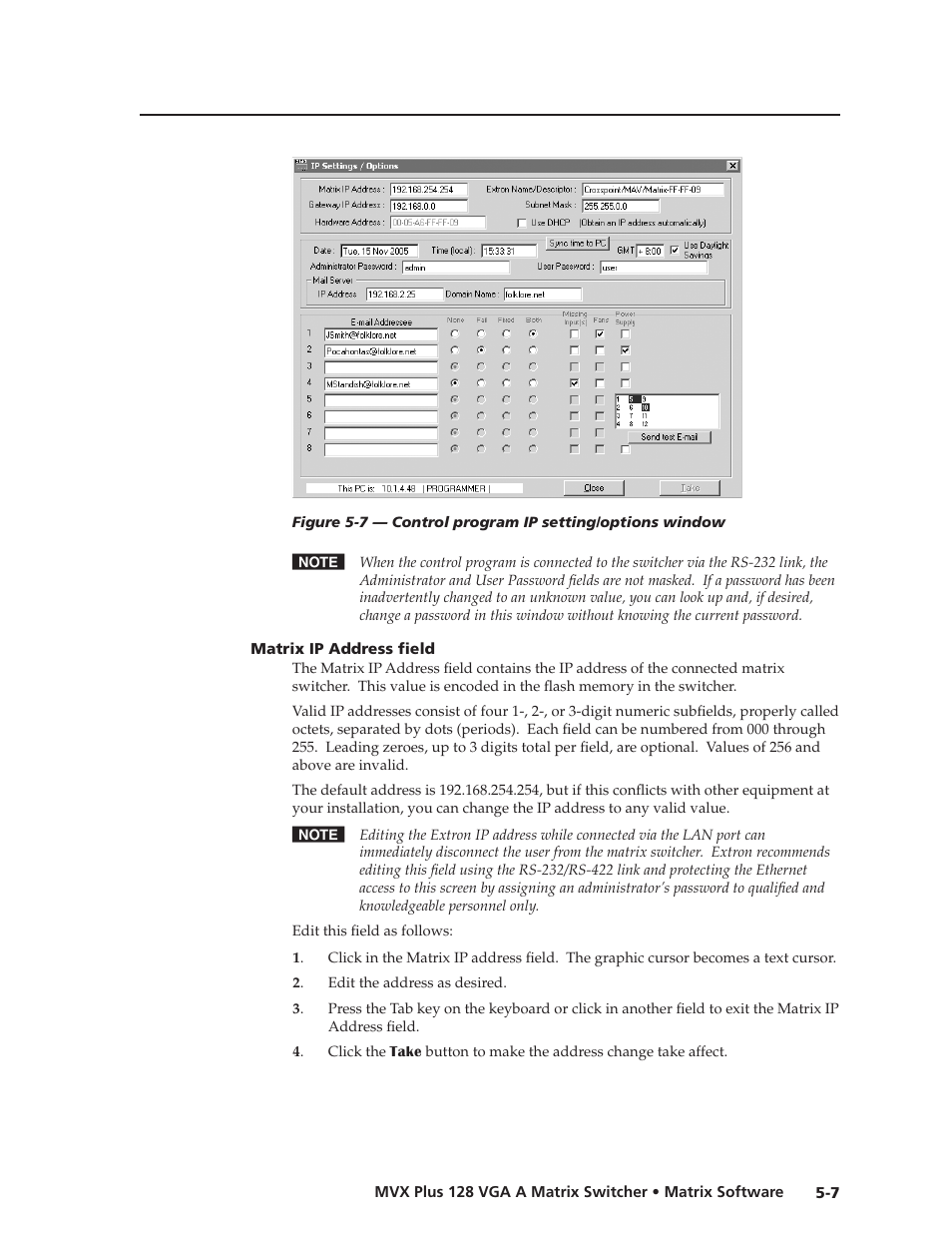 Matrix ip address field, Matrix.ip.address.field, Preliminar y | Extron Electronics MVX Plus 128 VGA A User Guide User Manual | Page 105 / 162