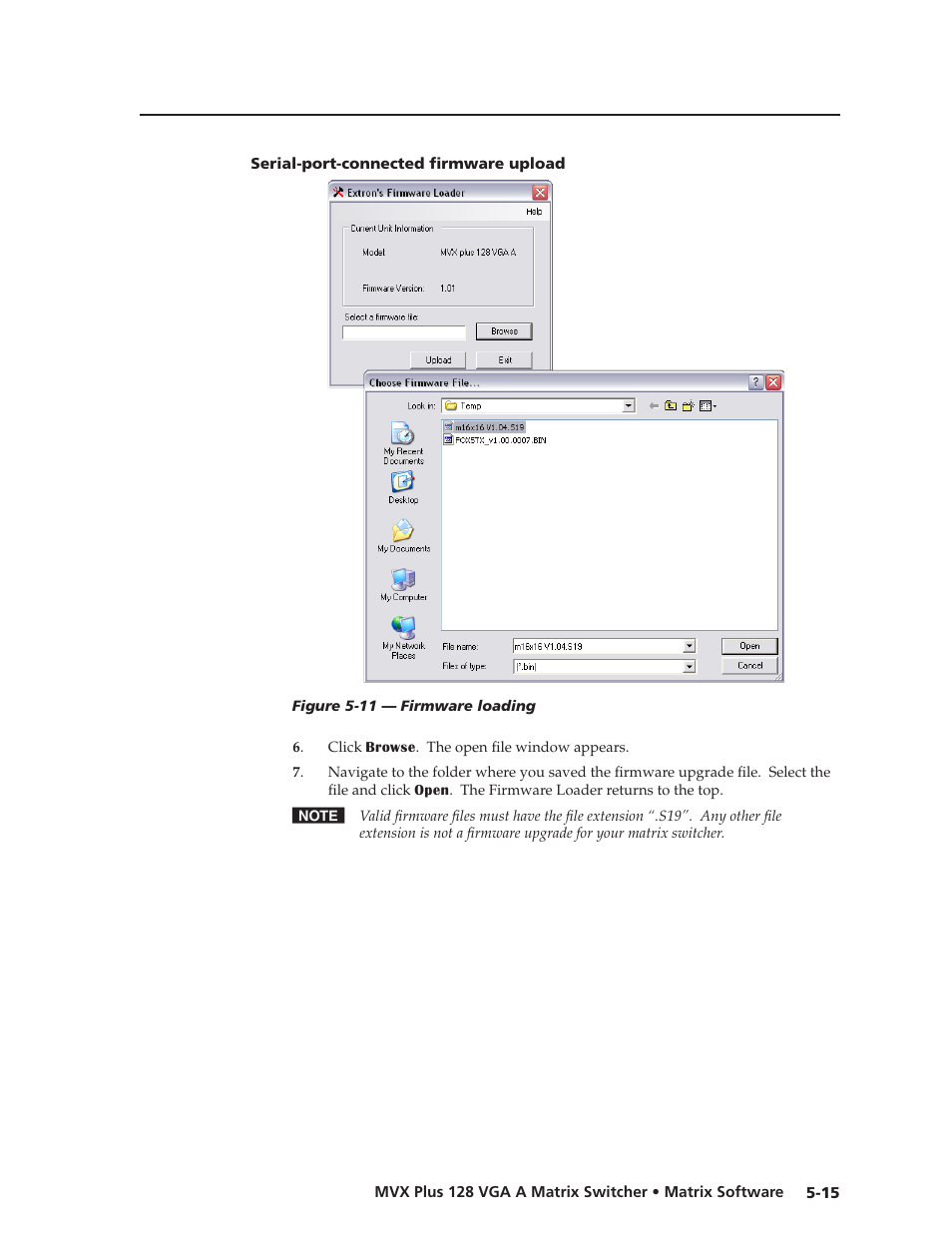 Serial-port-connected firmware upload, Serial-port-connected.firmware.upload, Preliminar y | Extron Electronics MVX Plus 128 VGA A User Guide User Manual | Page 113 / 162