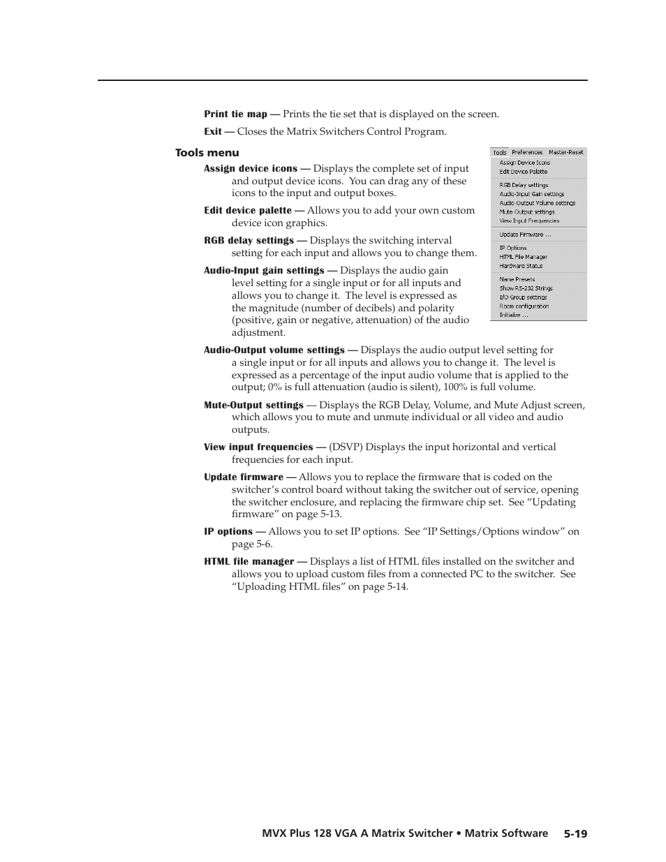 Tools menu, Tools.menu, Preliminar y | Extron Electronics MVX Plus 128 VGA A User Guide User Manual | Page 117 / 162