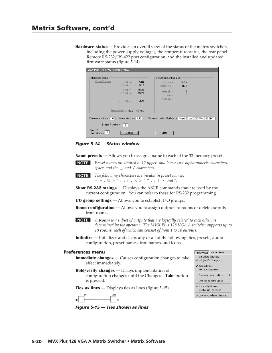 Preferences menu, Preferences.menu, Preliminar y | Matrix software, cont’d | Extron Electronics MVX Plus 128 VGA A User Guide User Manual | Page 118 / 162